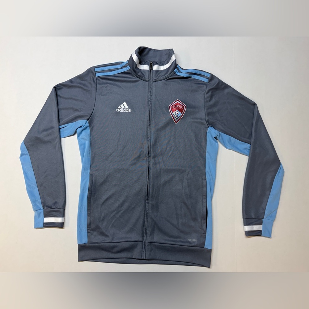 Adidas MLS Colorado Rapids Men’s Medium Grey and Blue Anthem Full Zip Jacket